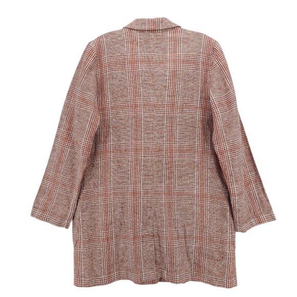 J JILL Plaid Linen Cotton Blazer Jacket Woven OVERSIZED Fit Pockets EUC SMALL - Picture 3 of 8